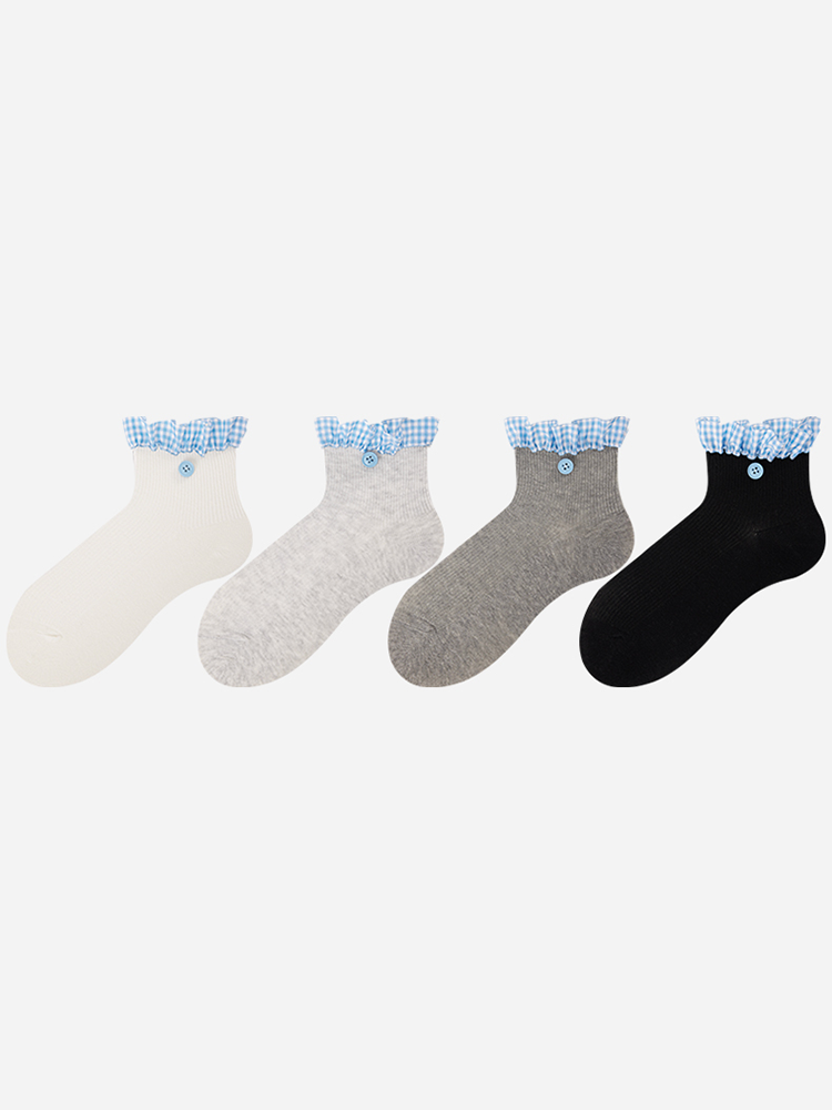 Blue Plaid Button Socks
