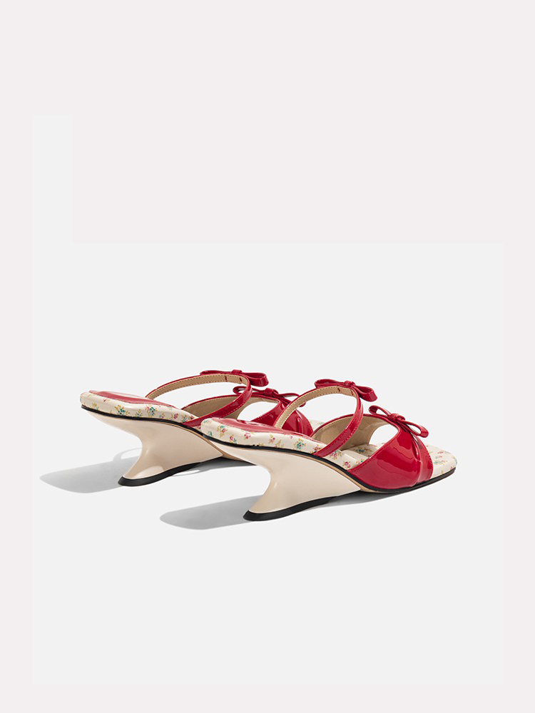 Floral Wedge Sandals with Bow & Block Heel
