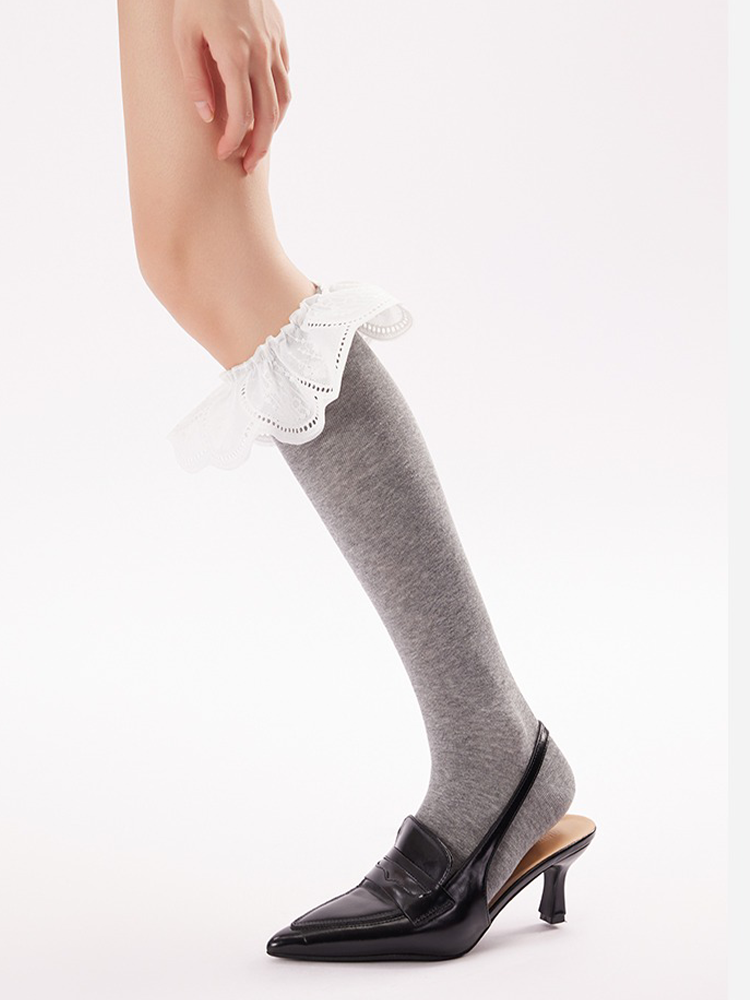 Ruffle Lace Cotton Socks French
