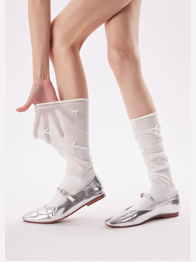 Gray Ruffle Bow Socks