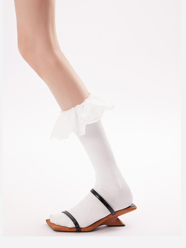 Ruffle Lace Cotton Socks French