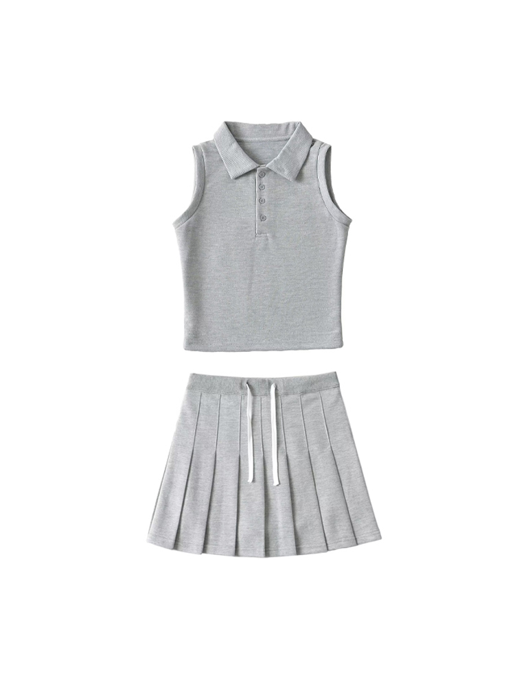 Tennis Pleated Skirt & Sleeveless Polo Top Set
