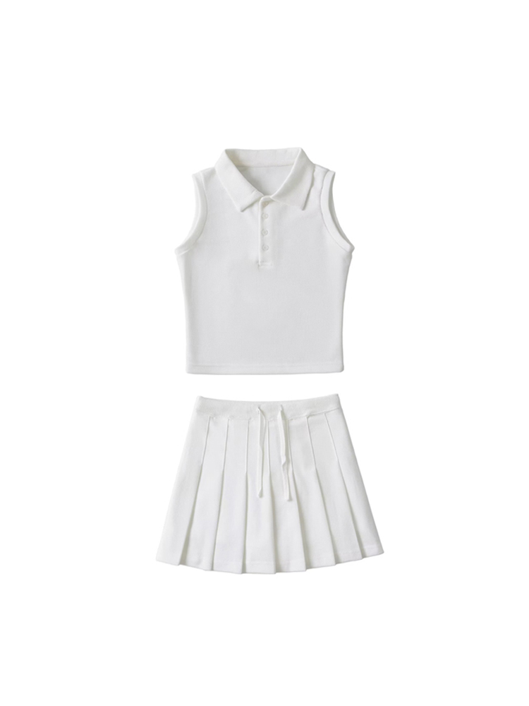 Tennis Pleated Skirt & Sleeveless Polo Top Set