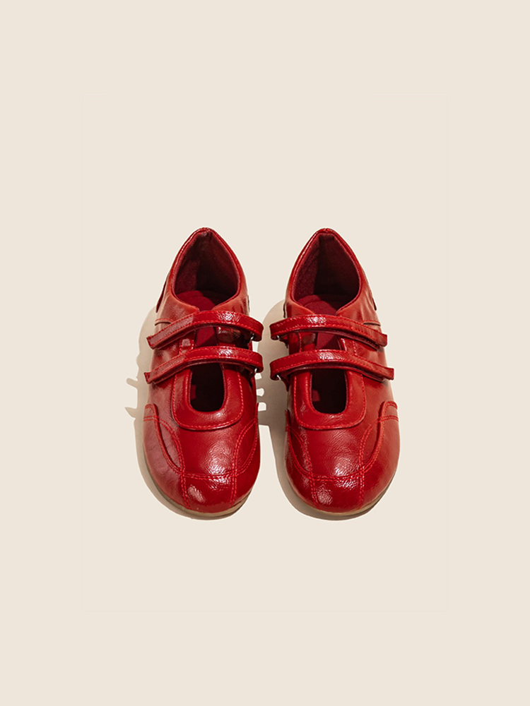 Red Hidden Wedge Flat Mary Jane Ballet Shoes