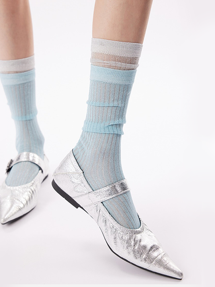 Shimmer Ribbed Crew Socks Korean Layered Look