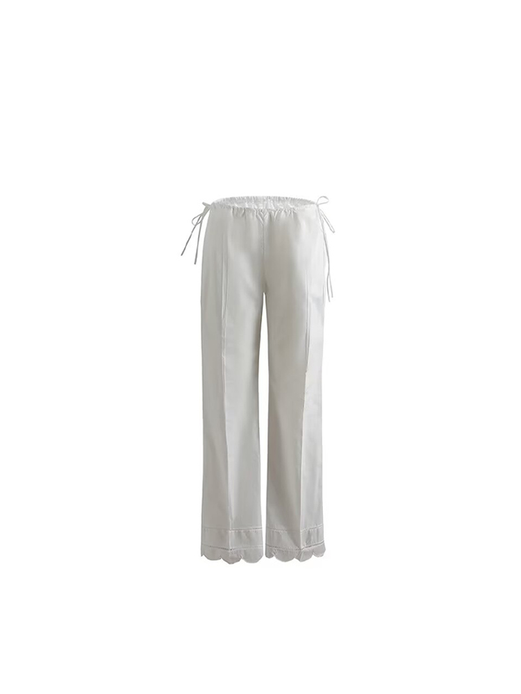 Cotton Lace Embroidered Wide Leg Pants