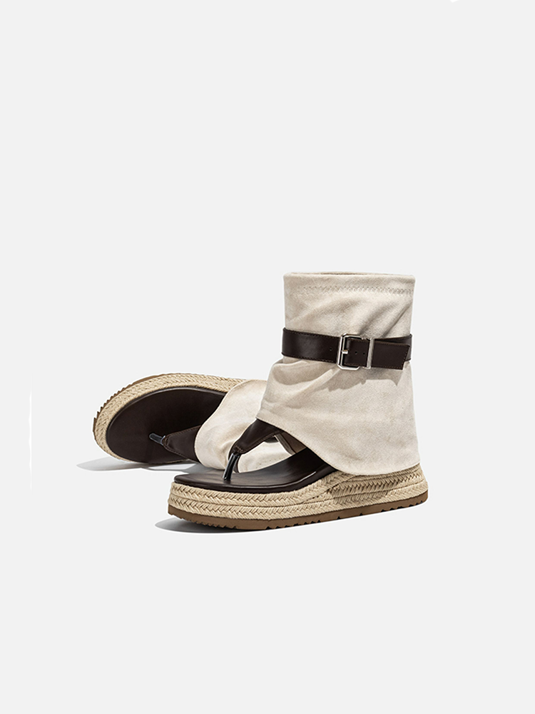 Open-Toe Belted Boots Sandals