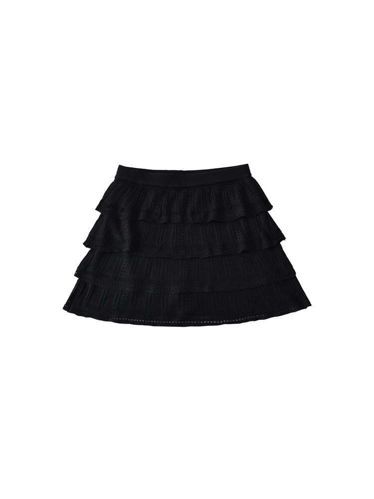 Ruffled Knit Lace Mini Skirt