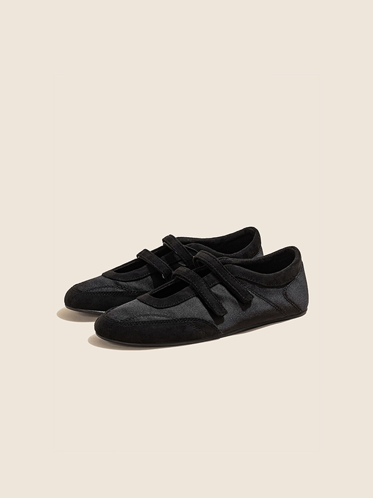 Black Hidden Wedge Double-Strap Ballet Flats
