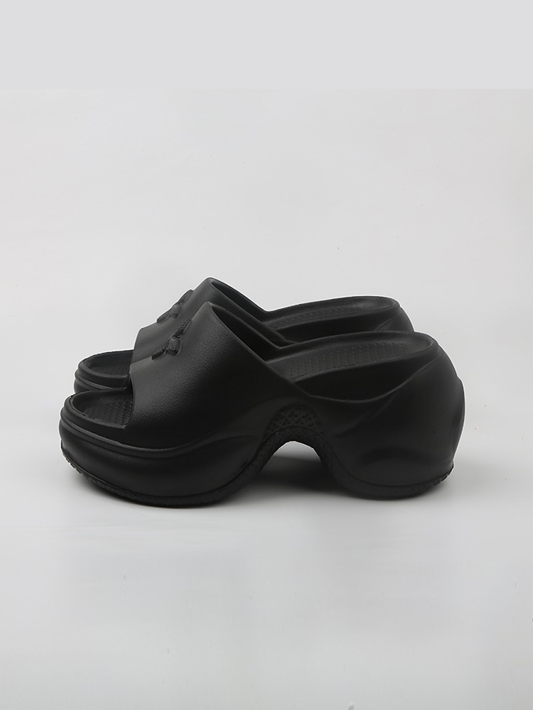 Black Platform Cross-Strap Slide Sandals – 9cm High Heels