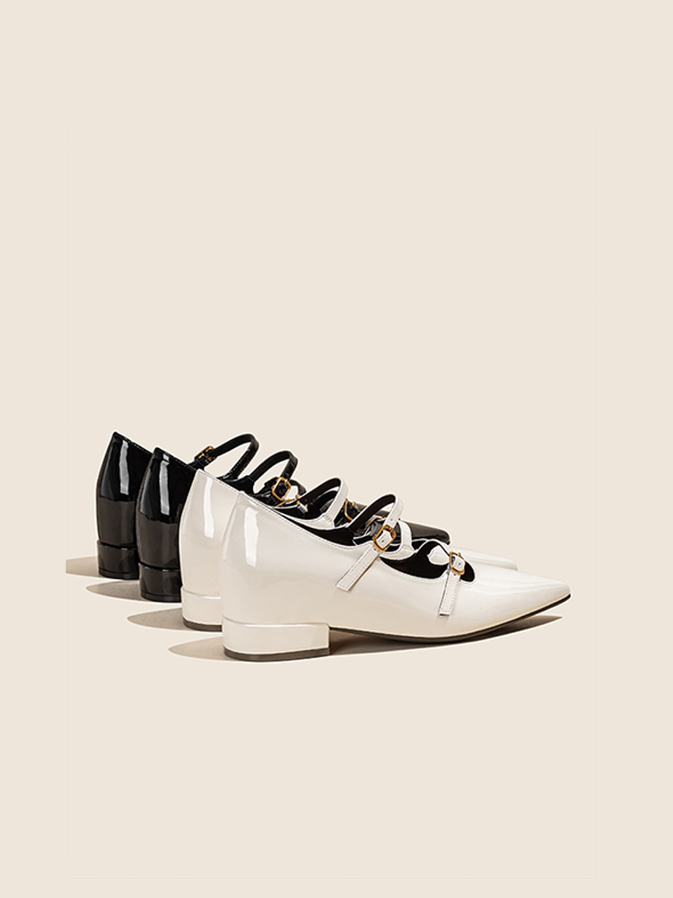 Hidden Wedge French Pointed Toe Mary Jane Flats