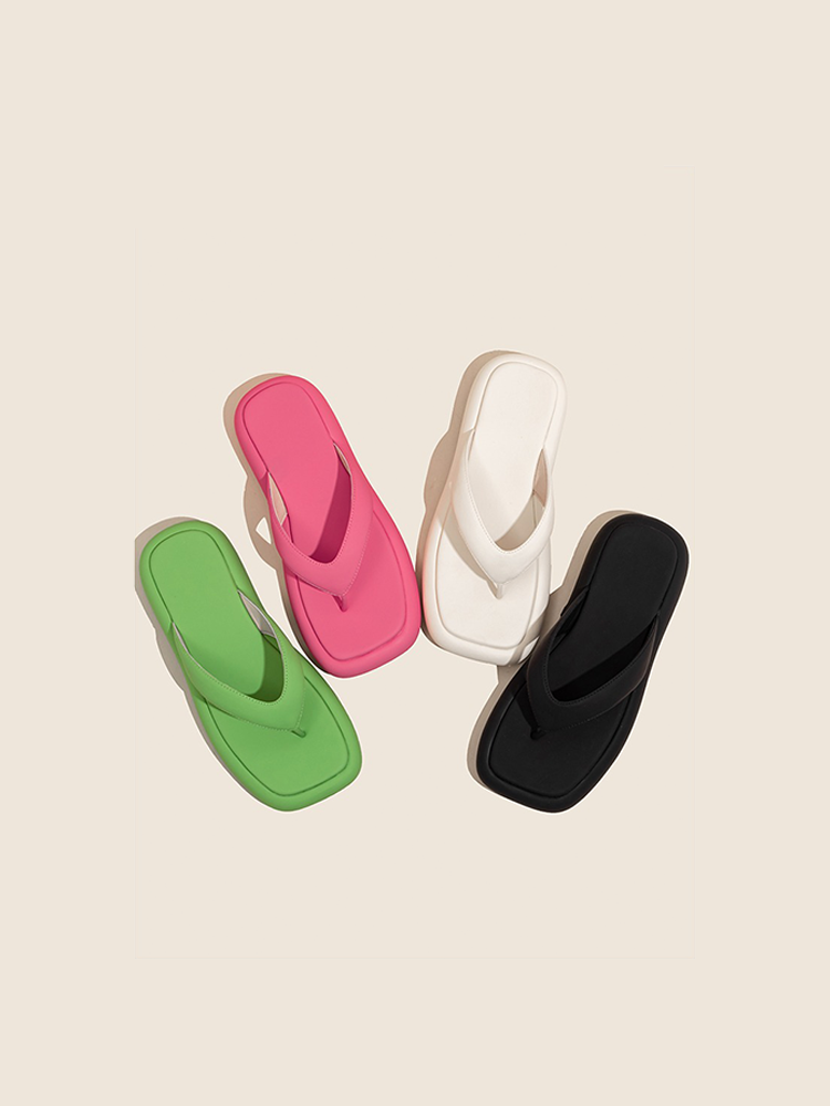 Genuine Leather Platform Flip-Flops – Summer Beach Slides