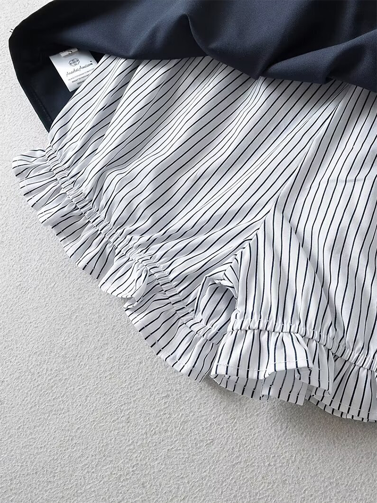 Preppy Contrast Pleated Bubble Skirt