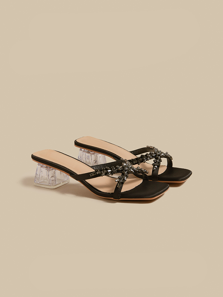Crystal Heel Mule Sandals