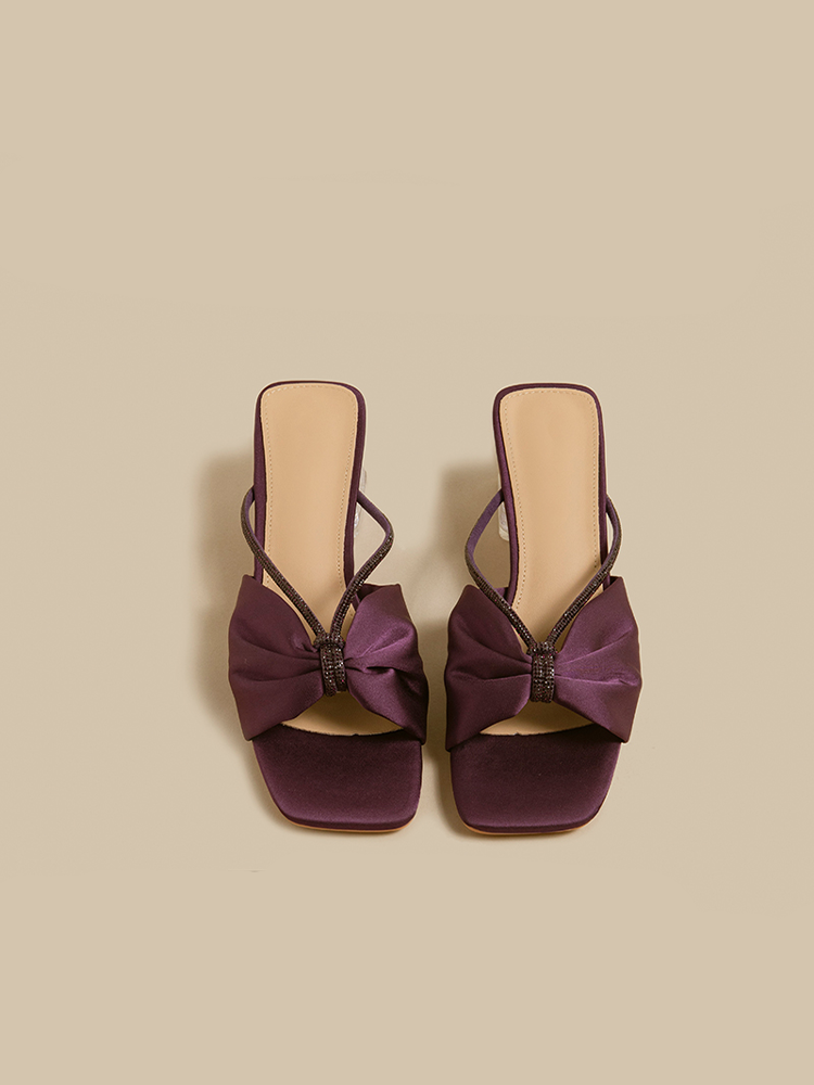 Square Toe Crystal Heel Mule Sandals