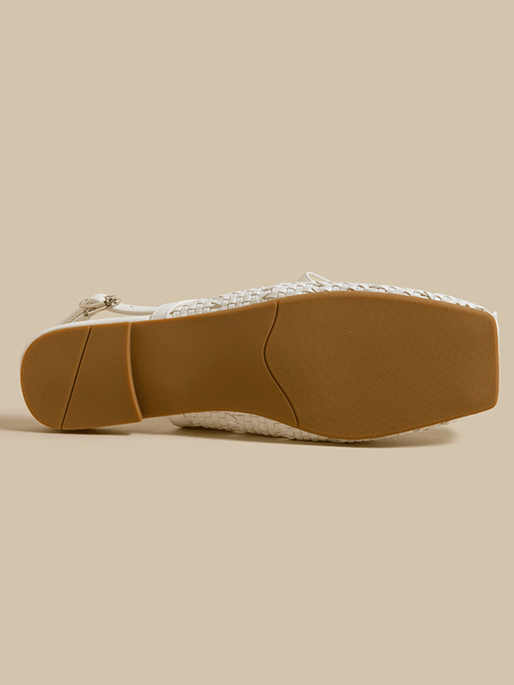 Square Toe Woven Mule Sandals
