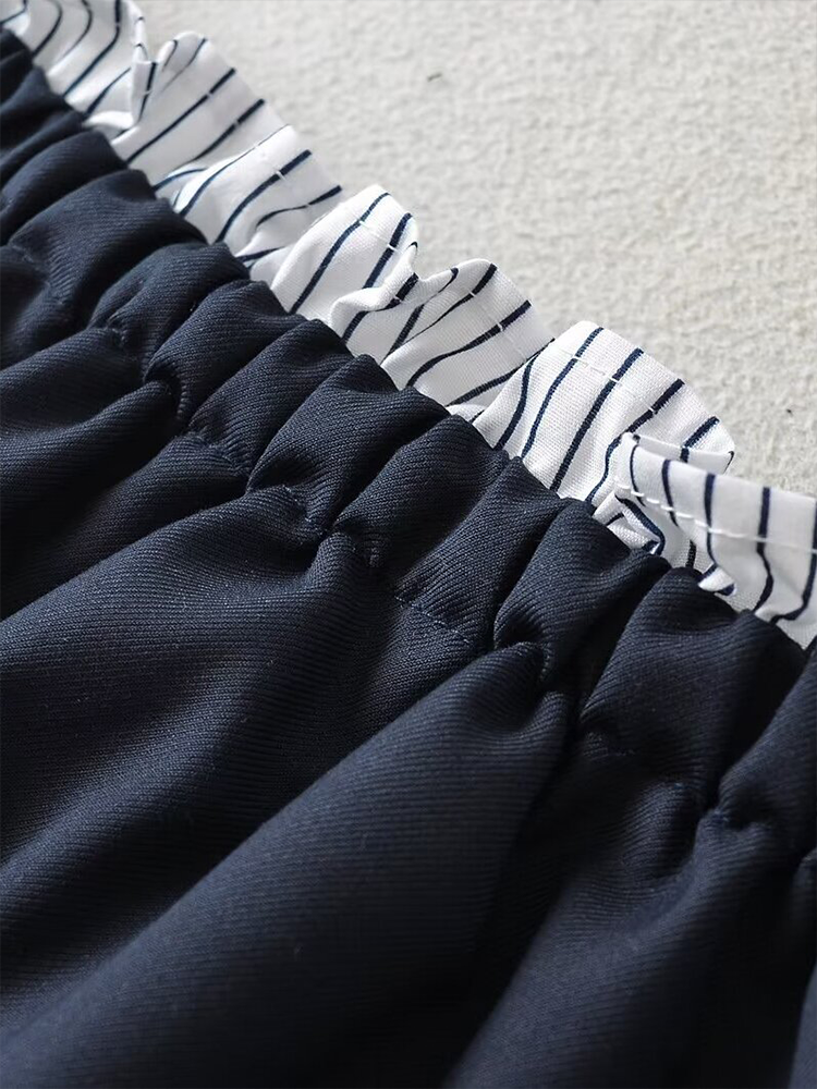 Preppy Contrast Pleated Bubble Skirt