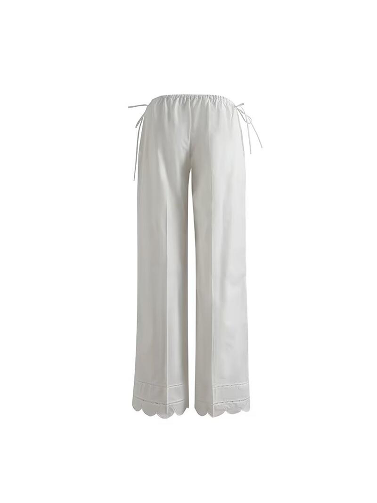 Cotton Lace Embroidered Wide Leg Pants
