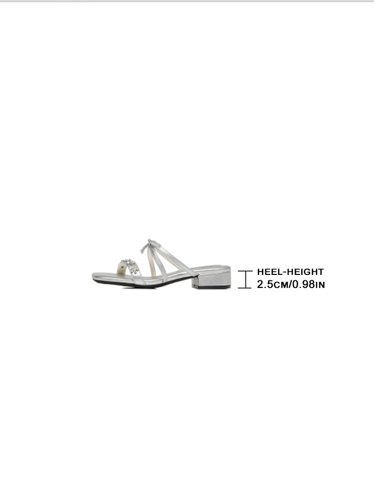 Bow Rhinestone Block Heel Sandals