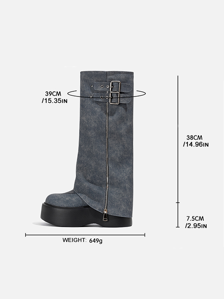 Denim Stacked Long Boots