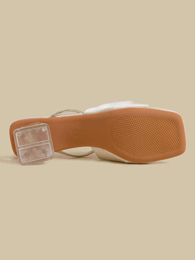 Square Toe Crystal Heel Mule Sandals