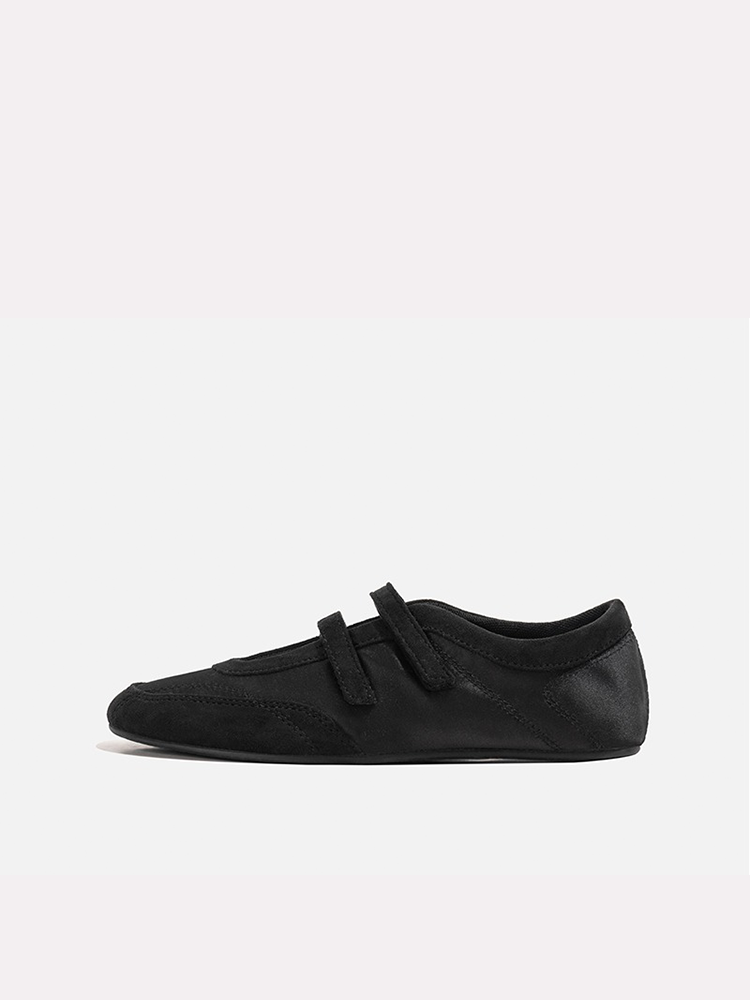 Black Hidden Wedge Double-Strap Ballet Flats