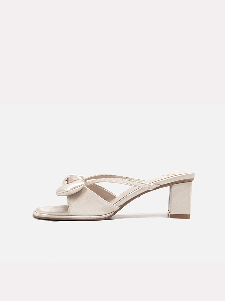 Bow Detail French Square Toe High Heel Slides