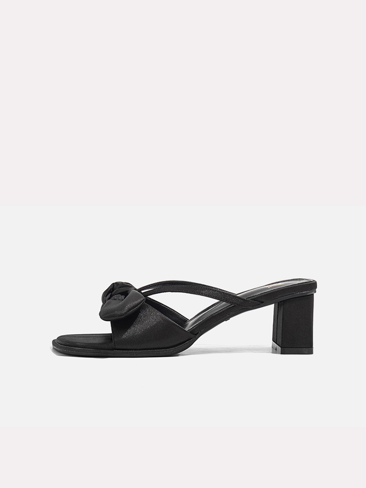Bow Detail French Square Toe High Heel Slides