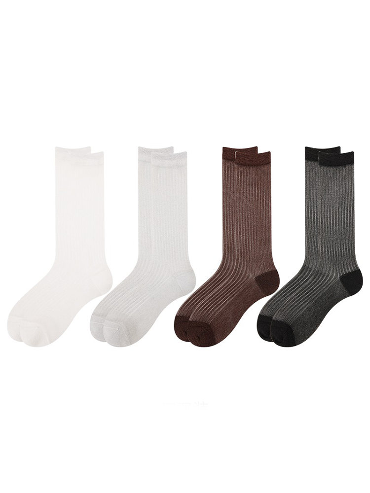 Shimmer Ribbed Crew Socks Korean Layered Look