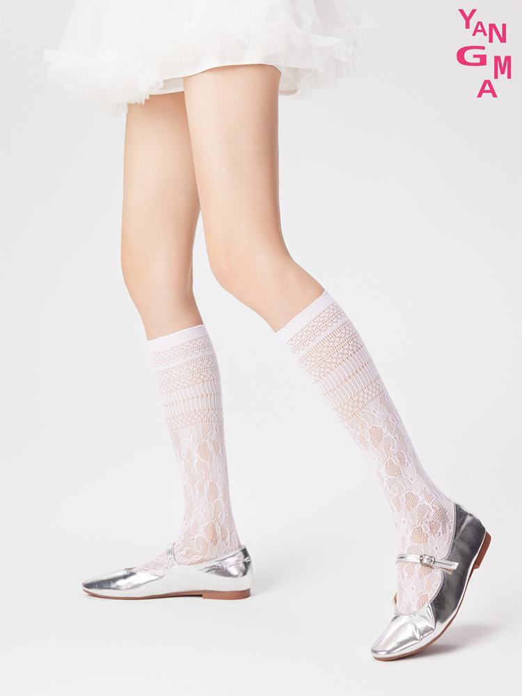 French Lace Knee High Stocking for Women Fishnet Mesh Socks - Yangma